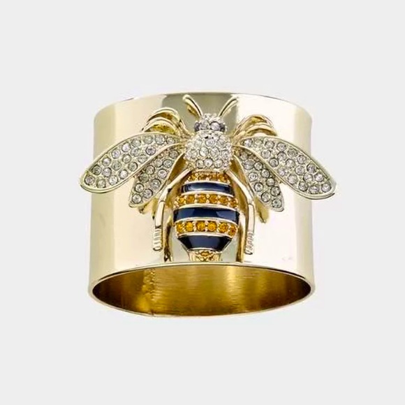 🐝 Gold Shiny Diamond Bee Statement 925 Ring 🐝 - Picture 2 of 10